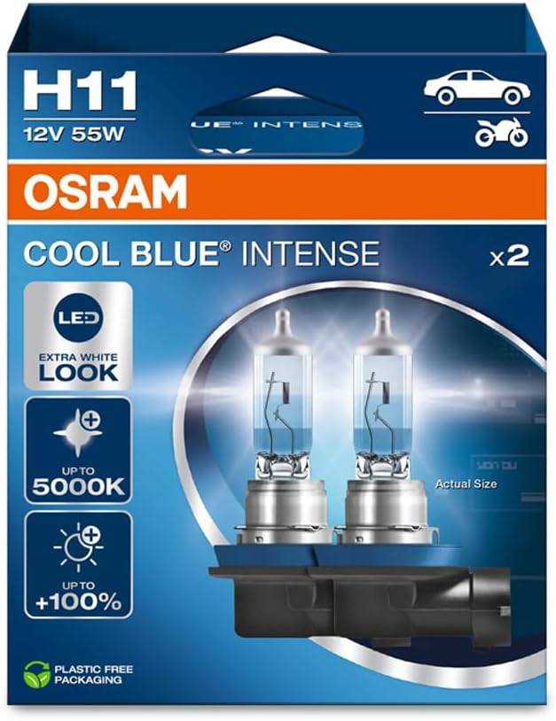 Osram Cool Blue Intense H11 headlight bulbs front view
