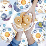 Disposable 7 inch cake plates for galaxy themed birthday party