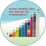 Multicolor counting blocks and character faceplates arranged for preschool math learning