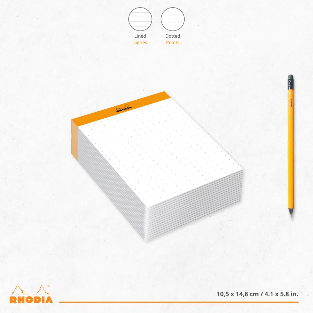 Rhodia memo pad close-up showing smooth texture and dot grid paper matrix
