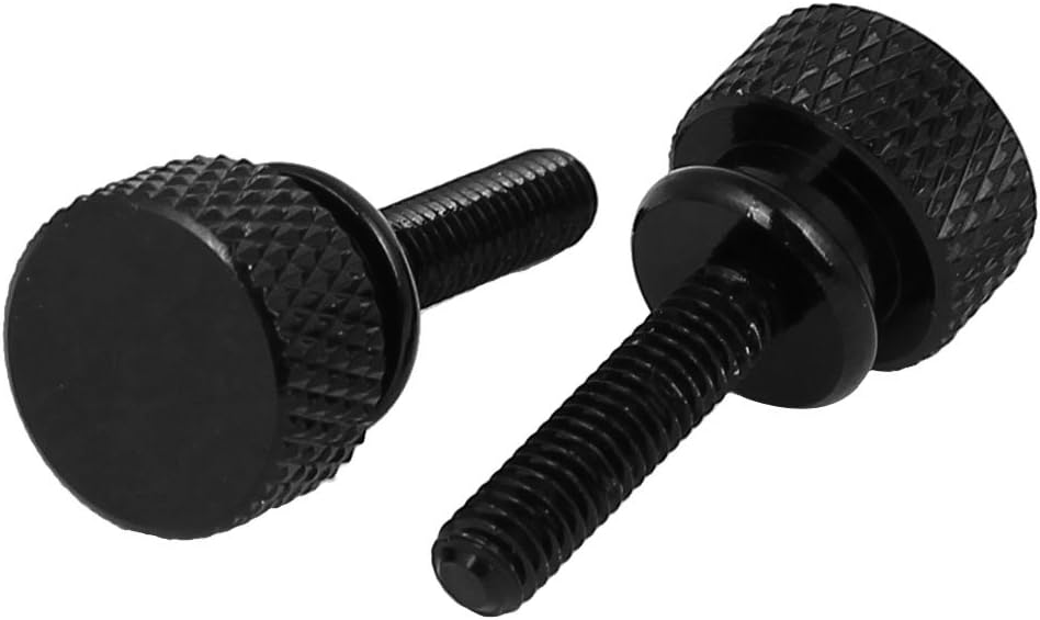 Uxcell black knurled thumb screw showing textured grip pattern