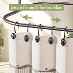Premium black shower curtain hooks set showing easy slide tool free installation design.