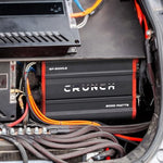 Crunch two channel 2000W car audio amplifier unboxed highlighting the robust build quality and compact design