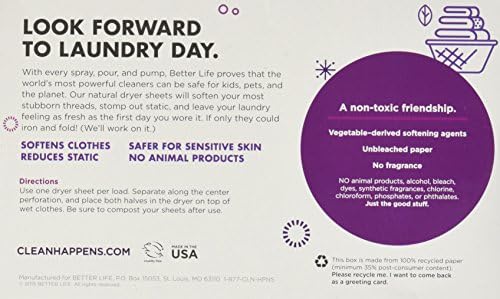 Better Life unscented fabric softener sheets packaging showing hypoallergenic labels