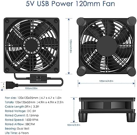 Qirssyn USB electronics fan showcasing the inline multi speed controller switch with low medium high options.