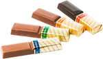 Merci imported European chocolate gift box displaying the eight assorted gold-wrapped flavors