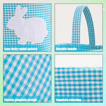 Embrunioice blue check holiday bucket bag showing white plush rabbit embroidery details