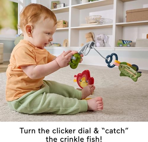 Fisher-Price rattling ball bobber toy alongside outdoor themed infant development pieces.