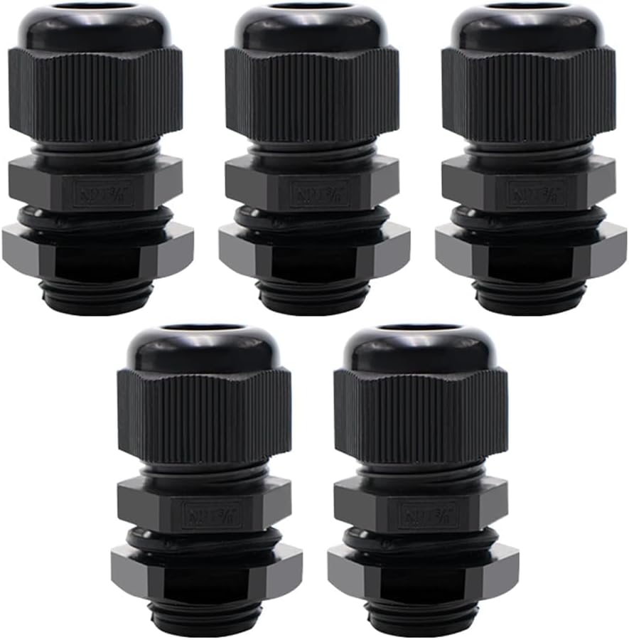 NPT Cable Glands 1/4" 3/8" 1/2" 3/4" 1"- 52 Pack Black Plastic Waterproof IP68 Adjustable 3-25mm Cable Connectors Cable Gland Joints with Strain Relief Gaskets,with Durable PP Storage Case - Image 15