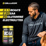 Cellucor BCAA Sport powder scoop showing cherry limeade texture