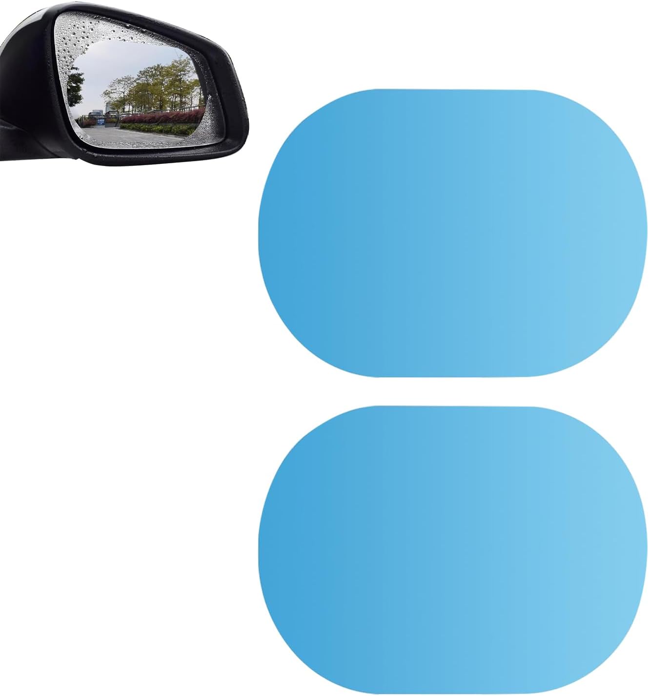 CouTunp car rear view mirror waterproof film packaging showing two clear protective sheets for vehicle rain protection.