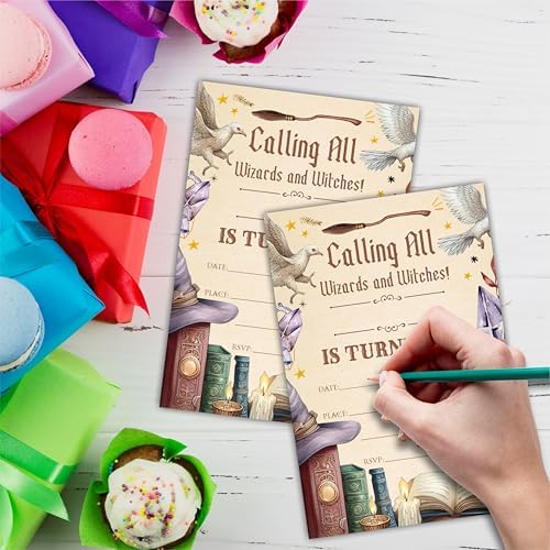 Dsjaidh magical school themed party invites double sided print details.