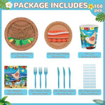 Detailed view of beach themed paper plates and cups