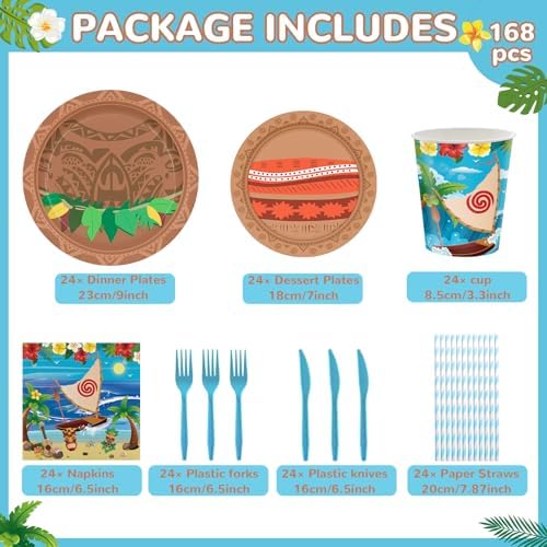 Detailed view of beach themed paper plates and cups
