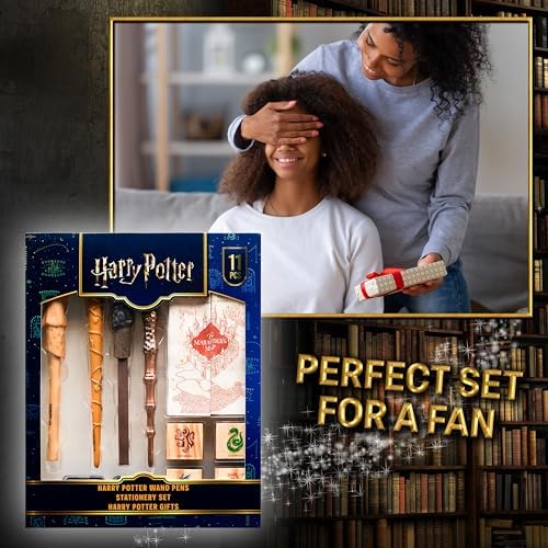 Four Harry Potter magic wand pens close up