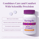 Side view of BariMelts sugar free iron supplement showing nutrition facts and ingredient list