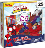 Completed colorful Disney Junior Spidey puzzle measured at thirteen by twenty-four inches