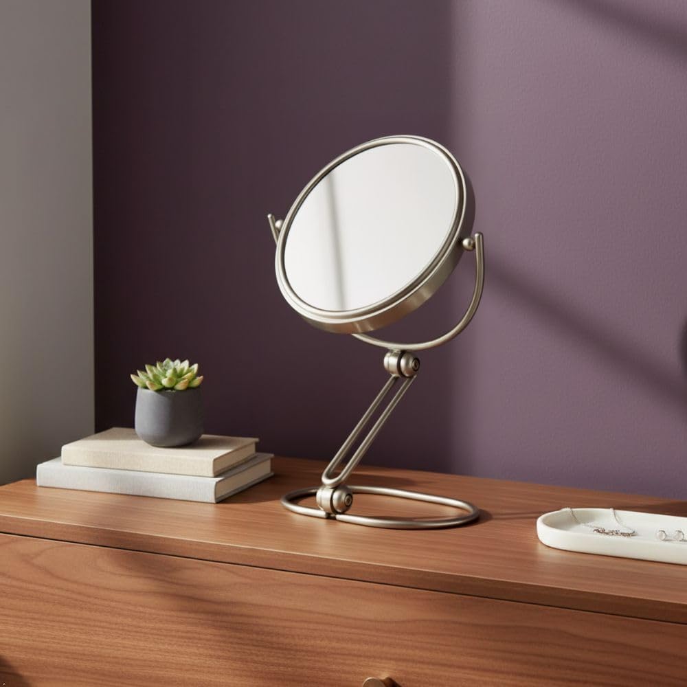 Jerdon folding makeup mirror side profile showing 10X magnification side