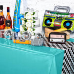 Irenare plastic rectangular table cover laid out perfectly on a kids birthday dessert table setup.