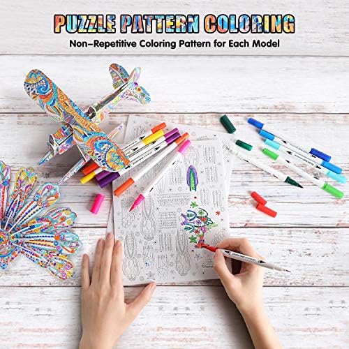 Close up view of the twelve dual tip markers highlighting the fine and brush tips for detailing cardboard puzzles