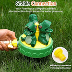 Close up view of the stable water hose connector and fixed bands on the HeySplash toddler sprinkler.
