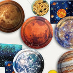 Top view of Uroinepa space party plates and napkin designs