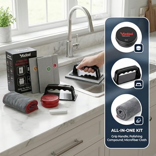 Using abrasive pad on stainless steel refrigerator door