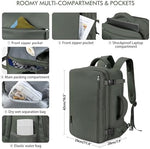 Beraliy Airline Approved Travel Backpack showing the rear trolley sleeve attached over a rolling luggage handle.