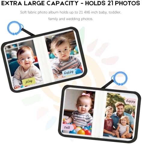 Niselity toddler soft memory book showcasing drool-proof plastic sleeves.