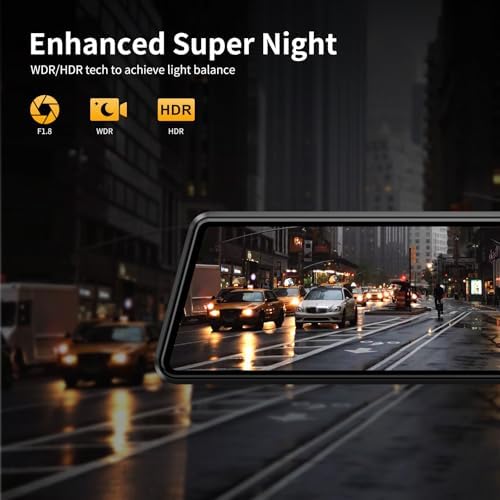 Rearview mirror dash cam displaying navigation map