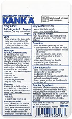 Authentic USA imported Kank-A mouth pain liquid packaging with 20 percent Benzocaine.