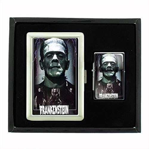 Perfection In Style Frankenstein Boris Karloff Lighter and Case Set front view vintage horror collectible.