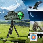 KTBDING 80x100 monocular telescope mounted securely on the included aluminum tripod accessory