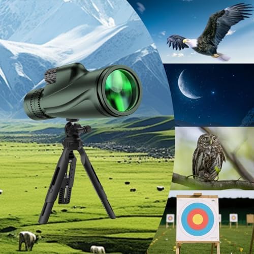 KTBDING 80x100 monocular telescope mounted securely on the included aluminum tripod accessory