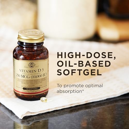Solgar Vitamin D3 ten thousand international units oil based softgels for optimal calcium absorption