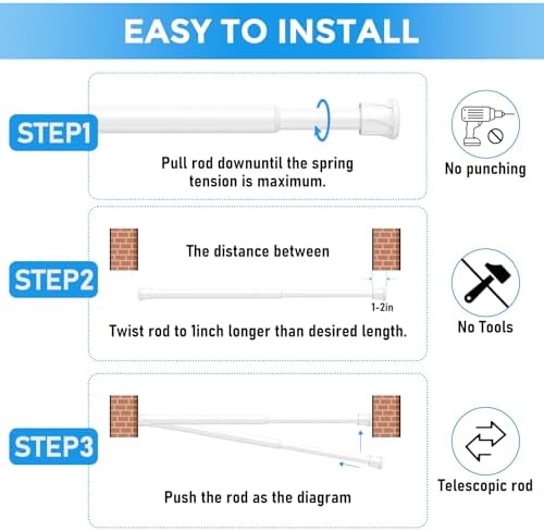 Rust proof carbon steel spring tension rod package contents on a clean background.