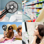 Full product retail bundle showcasing two Miady handheld fans with two charging cables and two lanyards