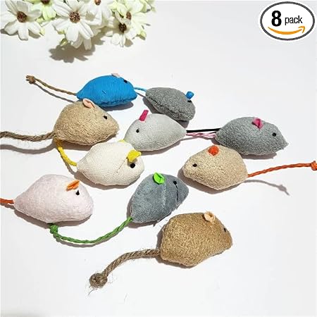 Caticalife plush catnip mice toys front view pack of eight assorted color interactive mouse playthings for indoor cats