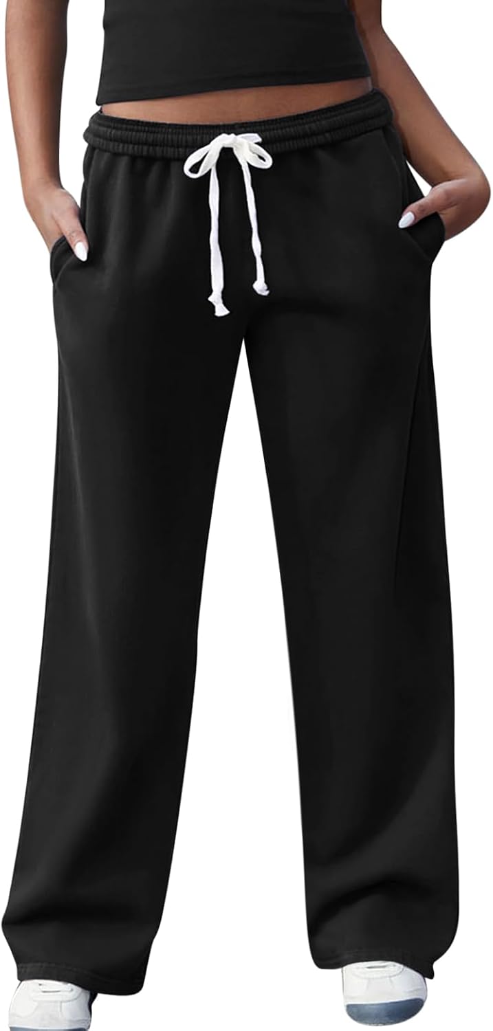 Women's Wide Leg Sweatpants High Waisted Baggy Interior Drawstring Sweatpants Straight Leg Sweat Pants - Image 10