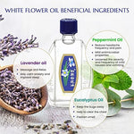 Side view of White Flower Analgesic Balm showing essential oil ingredients