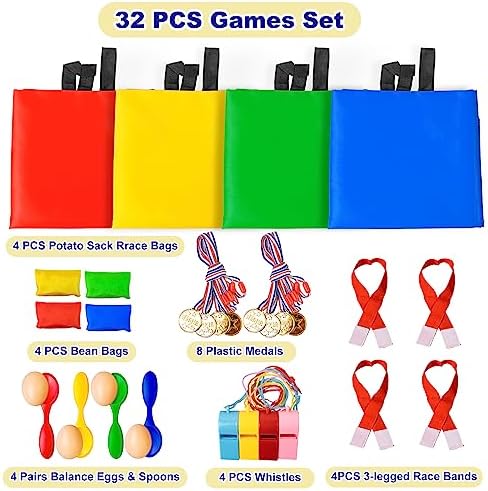 Tlooe 32 piece lawn game set with bean bags and medals