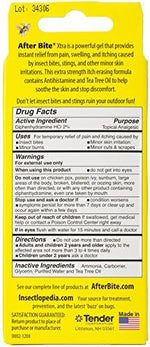 Back label of After Bite Xtra showing ingredients and usage instructions