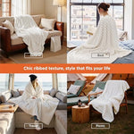 Lifestyle shot of Bedsure off white blanket in a living room