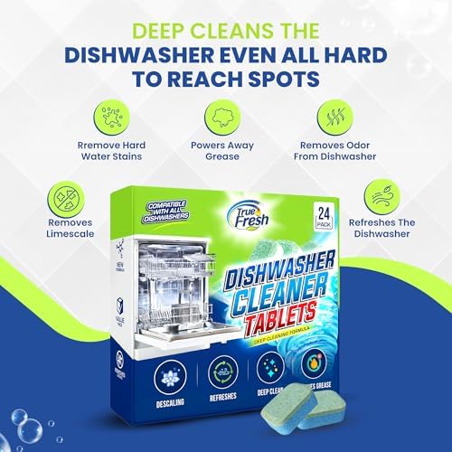True Fresh dishwasher descaler pods packaging and instruction label