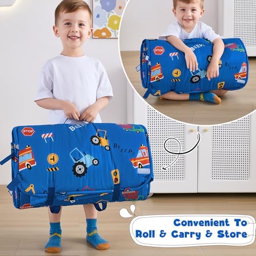 DJY preschool sleeping mat showing the soft minky blanket unfolded for daycare use.