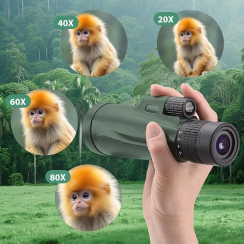 KTBDING outdoor telescope with smartphone adapter bracket attached to the eyepiece for mobile photography