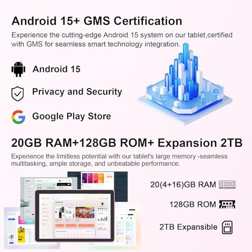 Android 15 Tablet 10 Inch, 20GB RAM+128GB ROM/ 2TB Expandable, 2.0GHz Quad-core Processor, 1280*800 HD Screen, 5G WiFi6 BT 5.0, 2 in 1 Tablets with Keyboard Case Mouse Stylus, Widevine L1 Pink - Image 6