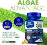 The Veggie Doctor Vegan Omega 3 sixty softgels container highlighting tapioca vegetarian capsule ingredients list
