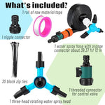 Heavy-duty 39.37 foot black water hose attached securely to the outside of a backyard trampoline net