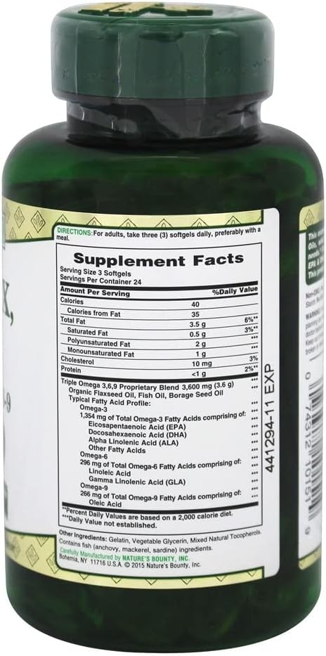 Nature's Bounty 1200mg softgels supplement facts and ingredients label